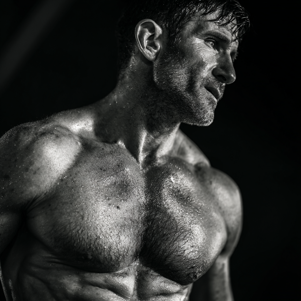 Before and after transformation photo showing a man's physical development journey from beginner to advanced fitness level